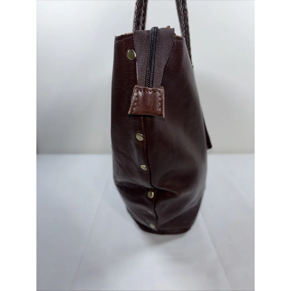 Noonday Collection Leather Arcadia Tote Bag Spacious‎ Purse Brown Braided Straps